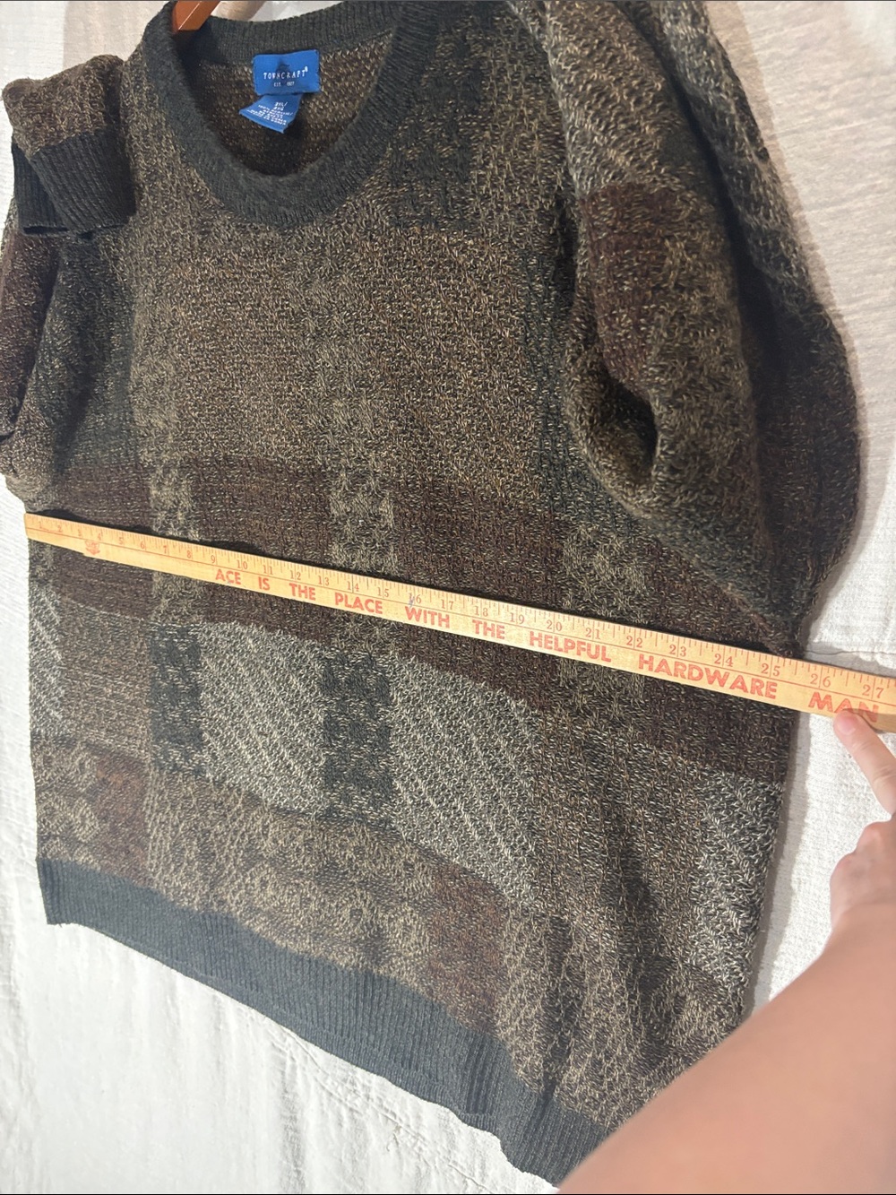 VTG Towncraft Patchwork Geometric Knit Sweater 3XL Earth Tone Grandpa Core EUC - Picture 6 of 8